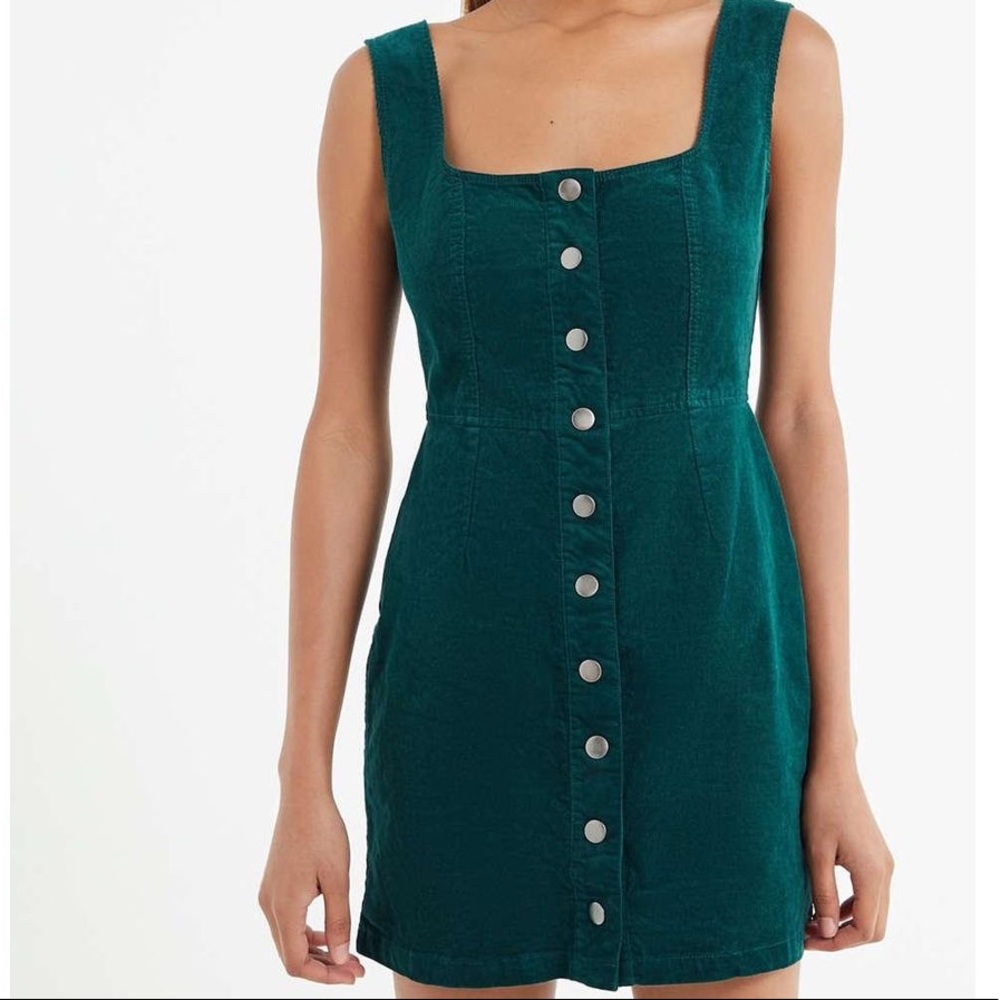 Urban Oufitters Size 4 Green Ribbed Corduroy Buttoned Down Dress